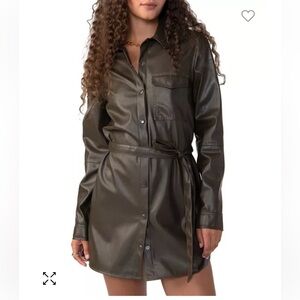 Sanctuary Olive Green Shirt Dress Sash Tie One Pocket Button Down Large NWT‎